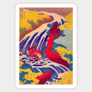 "Yoshitsune Falls, from the series Famous Waterfalls in Various Provinces" by Katsushika Hokusai (1833) TECHNICOLOR REMASTERED Sticker